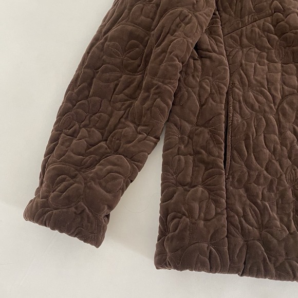 VTG Quilted Womens Quilted Velvet Jacket XL Chocolate Brown Lined Embroidered - Picture 6 of 12
